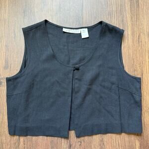 Geoffrey Beene Sport Cropped Linen Vest Black Minimalist Size 8 Made in USA